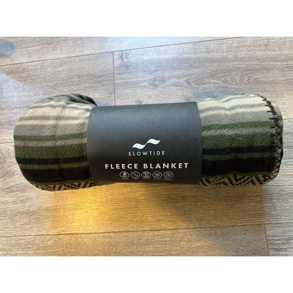 Slowtide Fleece Blanket Non-Standard Adults Green Striped Lightweight Modern
